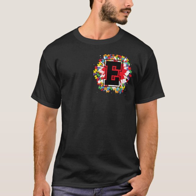 T-shirt Lettre E initiale Sensibilisation sur l'autisme pe (Devant)