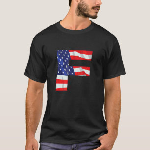 T-shirt Lettre F Alphabet majuscule Usa American Flag Mono
