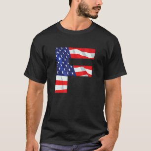 T-shirt Lettre F Alphabet majuscule Usa American Flag Mono