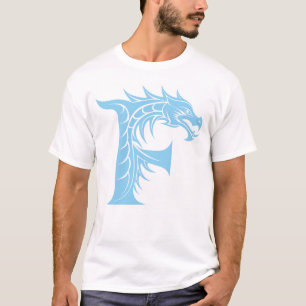 T-shirt Lettre F de style dragon, alphabet du dragon, mono