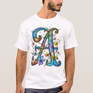 T-shirt Lettre Florale Colorée A – Monogramme Artistique A