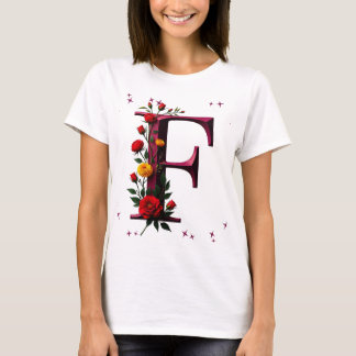 T-shirt Lettre florale illustrée "F"