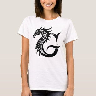 T-shirt Lettre G de style dragon, alphabet du dragon, mono