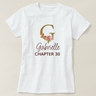 T-shirt Lettre G Monogramme Or Roses Rose Foncé Anniversai