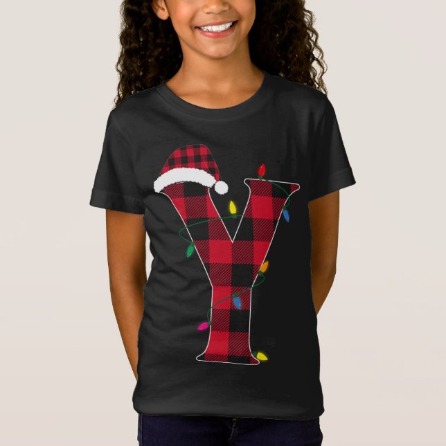 T-Shirt Lettre géniale Y Nom initial Buffalo Plaid Christ (Devant)