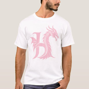 T-shirt Lettre H de style dragon, alphabet du dragon, mono