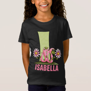 T-Shirt Lettre I Monogramme Pink and Green Inchworm