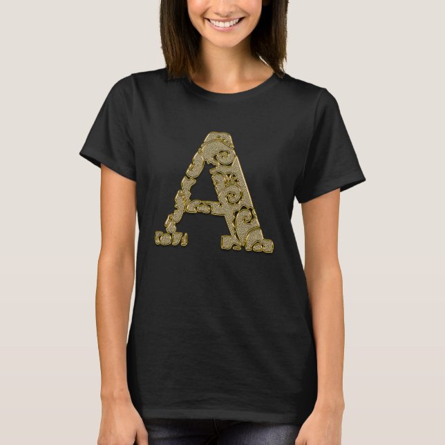 T-shirt Lettre initiale A monogramme or 1 (Devant)