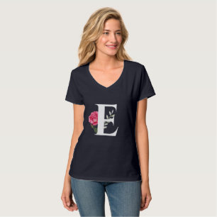 T-shirt Lettre initiale E Monogramme rose blanche