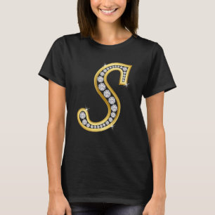 T-shirt lettre initiale monogramme de luxe s, lettre d'or
