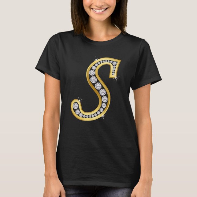 T-shirt lettre initiale monogramme de luxe s, lettre d'or  (Devant)