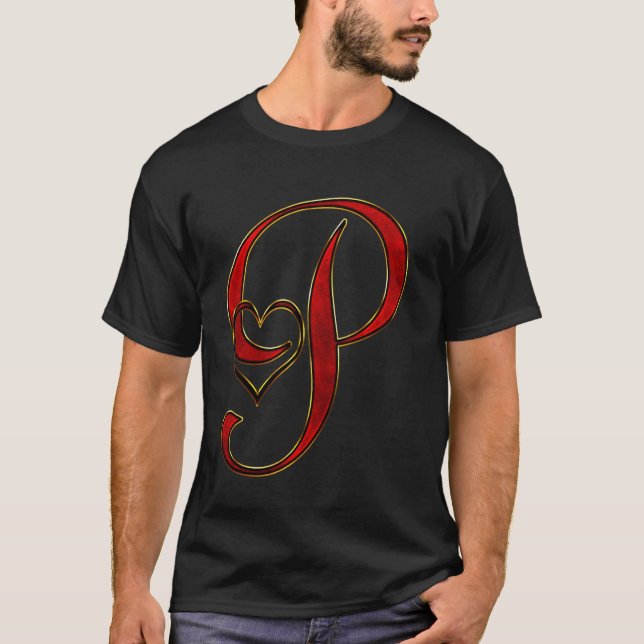 T-shirt Lettre initiale P Coeur rouge (Devant)