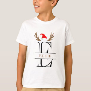 T-shirt Lettre initiale personnalisée E Santa Chapeau bois