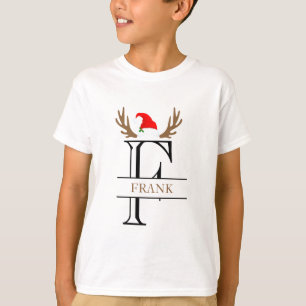 T-shirt Lettre initiale personnalisée F Santa Chapeau bois