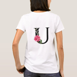 T-shirt Lettre initiale U en noir avec rose