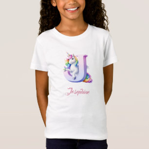 T-Shirt Lettre J de la licorne d'anniversaire personnalisé