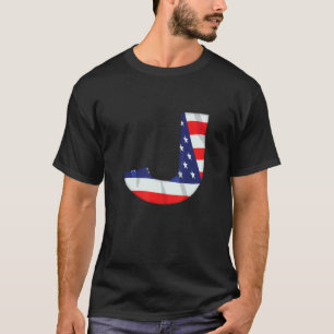 T-shirt Lettre J Majuscule Alphabet Usa American Flag Mono