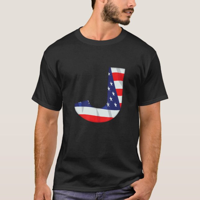 T-shirt Lettre J Majuscule Alphabet Usa American Flag Mono (Devant)