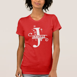 T-shirt Lettre J Noël Monogramme Nom initial Rouge