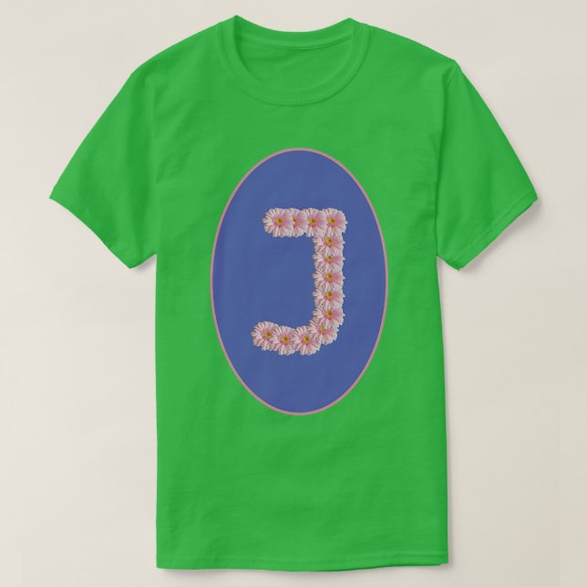 T-shirt Lettre J rose Gerbera Daisy Monogramme (Design devant)