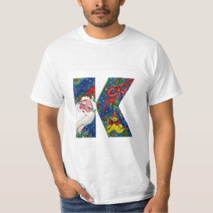 T-SHIRT LETTRE K DE NOËL / SANTA CLAUS AVEC RIBBON ROUGE