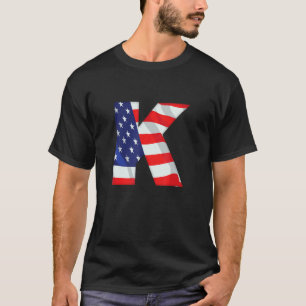 T-shirt Lettre K Majuscule Alphabet Usa American Flag Mono