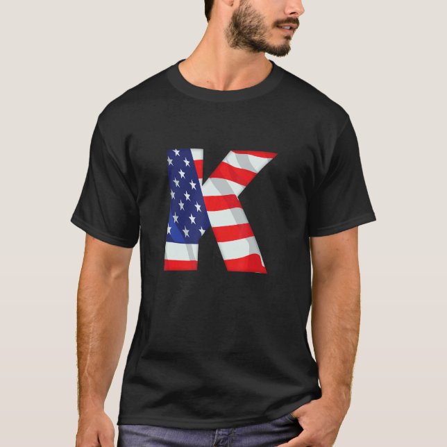 T-shirt Lettre K Majuscule Alphabet Usa American Flag Mono (Devant)