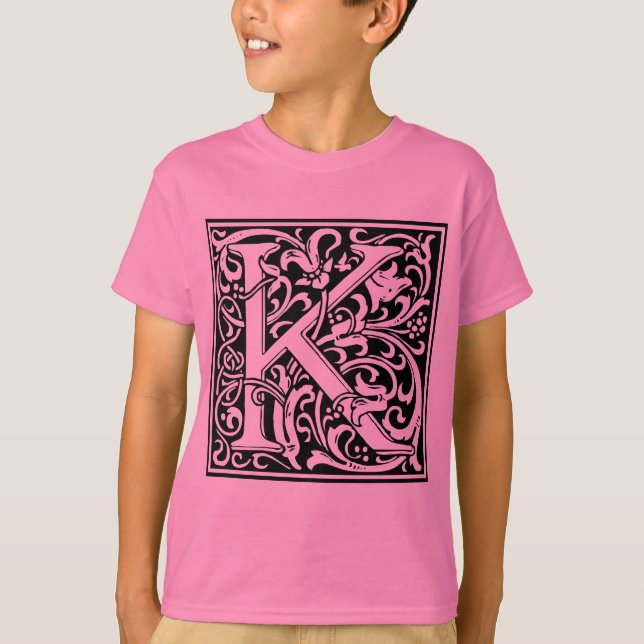 T-shirt Lettre K Monogramme médiéval Art Nouveau (Devant)