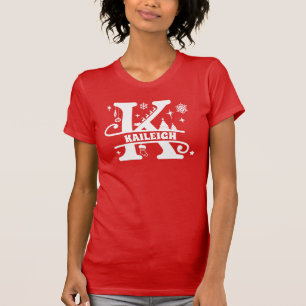 T-shirt Lettre K Noël Monogramme Nom initial Rouge