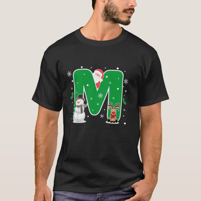 T-shirt Lettre M Nom initial Alphabet Monogramme Père Noël (Devant)