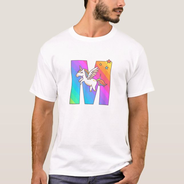 T-shirt Lettre Monogramme Licorne M Initiale Fillettes Nai (Devant)