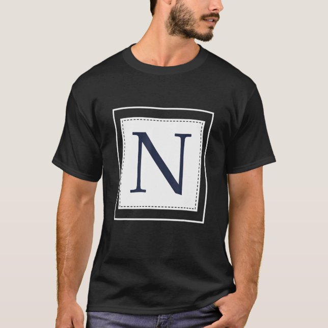 T-shirt Lettre monogramme N Alphabet N Marine initiale Ble (Devant)