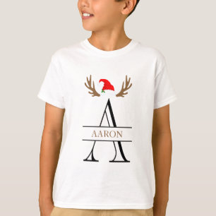 T-shirt Lettre monographie A Noël Nom Antlers Santa Hat T-