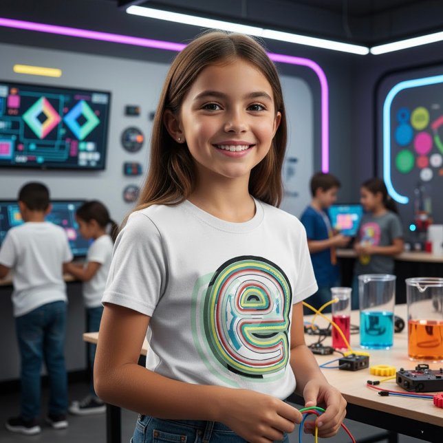 T-shirt Lettre multicolore E Typographie moderne Abstraite (Créateur téléchargé)