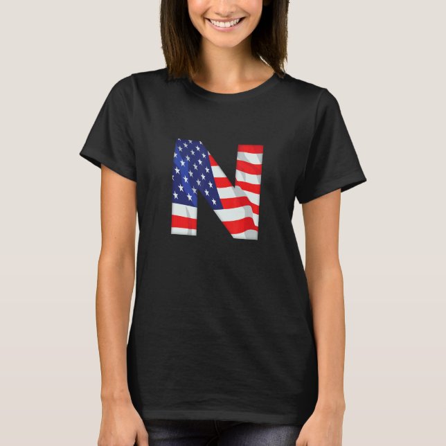 T-shirt Lettre N Alphabet majuscule Usa American Flag Mono (Devant)