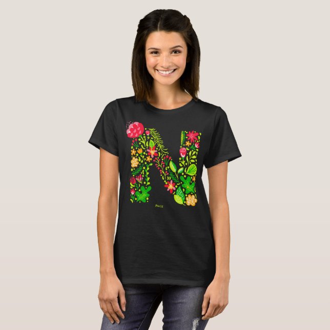 T-shirt lettre N en fleurs (Devant entier)