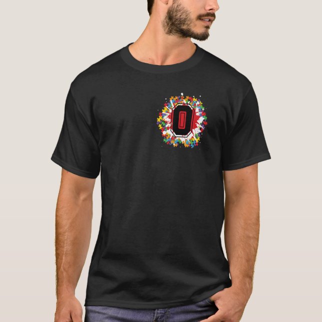 T-shirt Lettre O initiale de Sensibilisation sur l'autisme (Devant)