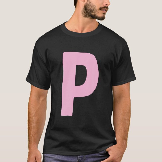 T-shirt Lettre P grande et audacieuse en T rose (Devant)
