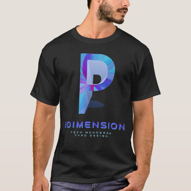 T-shirt Lettre P Moderne Monogramme Technologique 3D Éléga (Devant)