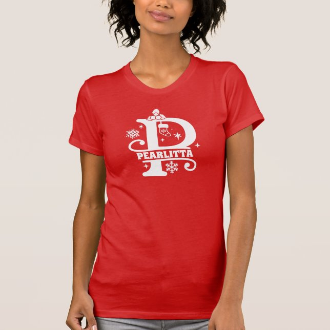 T-shirt Lettre P Noël Monogramme Nom initial Rouge (Devant)