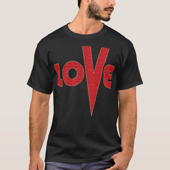 T-shirt Lettre Parties scintillant Love Rouge Et Or Art (Devant)
