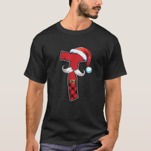 T-shirt Lettre T Nom initial Plaid Santa Hat Noël T