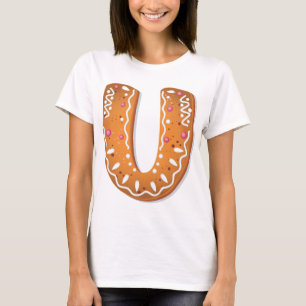 T-shirt Lettre U en pain d'épices Monogramme Gâteau de fêt