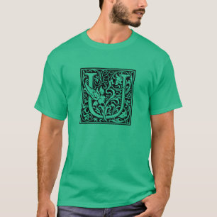 T-shirt Lettre U Monogramme médiéval Art Nouveau