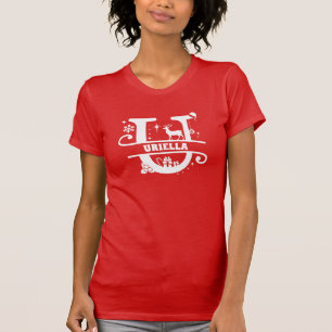 T-shirt Lettre U Noël Monogramme Nom initial Rouge
