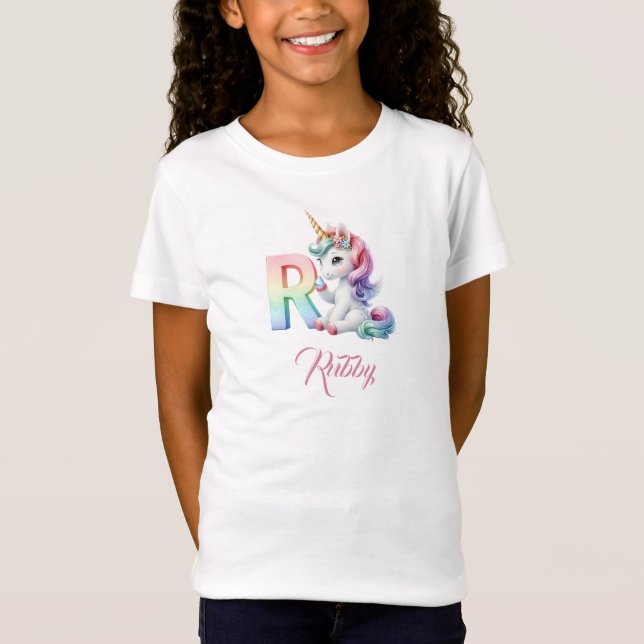T-Shirt Lettre Unicorne R monogramme premier jour magique (Devant)