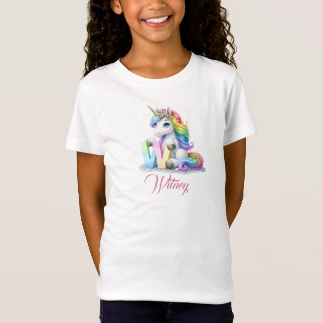 T-Shirt Lettre Unicorne W Monogram Cute Pastel Rainbow (Devant)