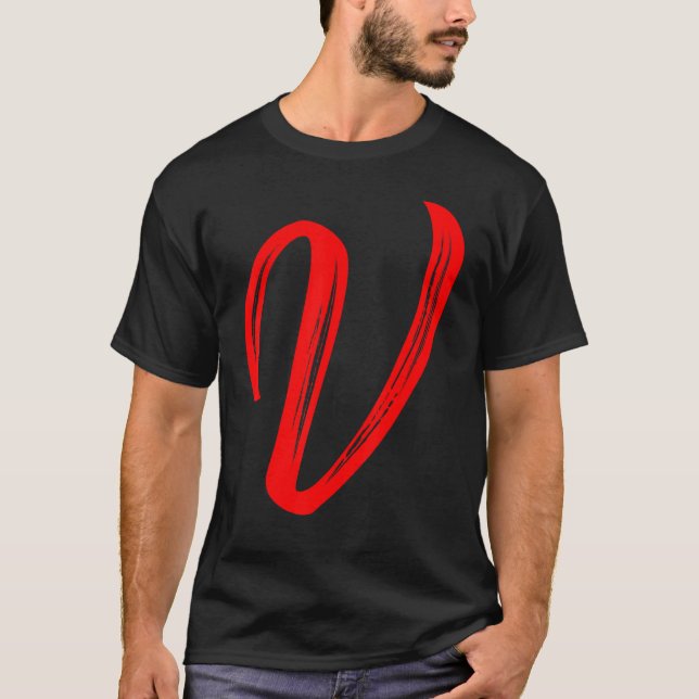 T-shirt Lettre V Alphabet Grand Rouge Graphique Initial (Devant)