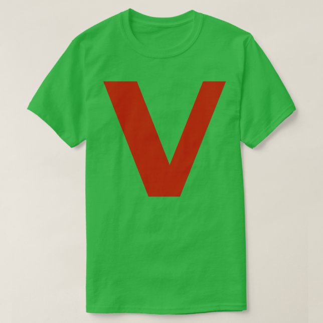 T-shirt Lettre v en texte rouge Typographie minimale (Design devant)