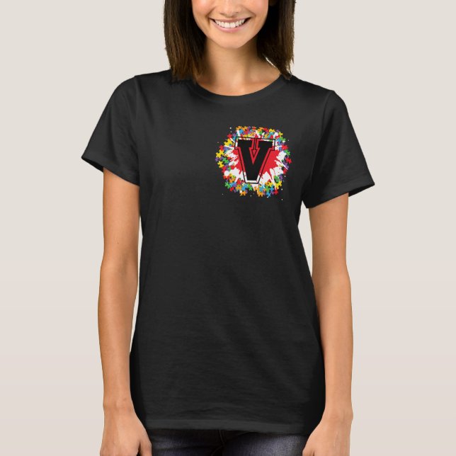 T-shirt Lettre V initiale Sensibilisation sur l'autisme pe (Devant)